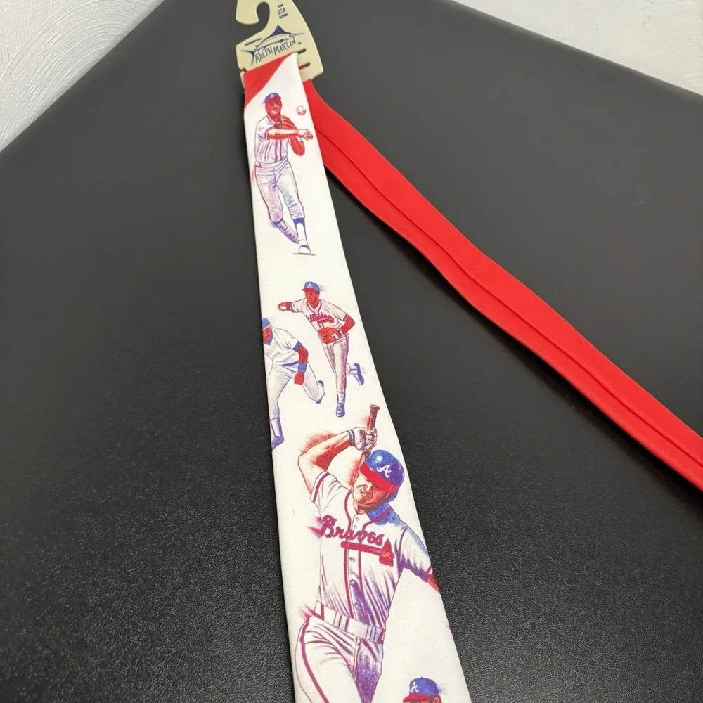 Vintage Ralph‎ Marlin MLB Atlanta Braves Baseball Printed Tie Made in USA